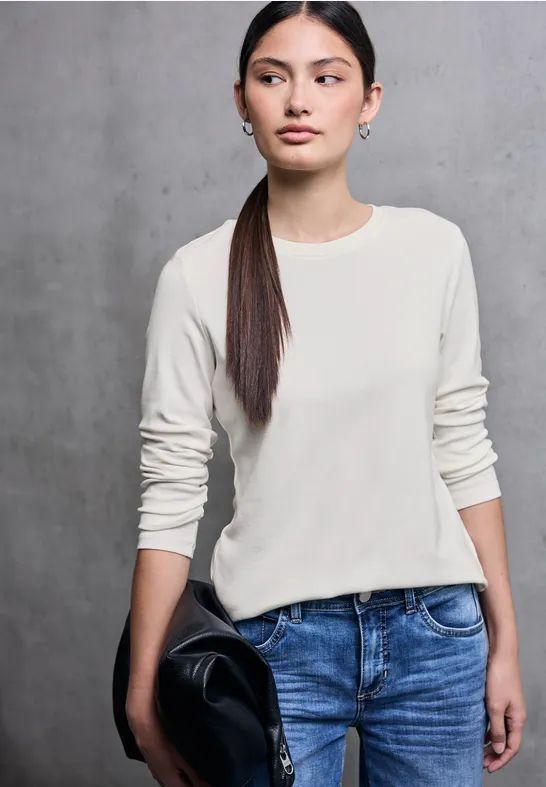 Street One - Studio - Dames Basic Shirt - Wit - Lange Mouwen