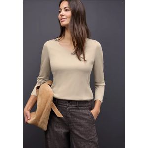Street One Dames Shirt met hartvormige halslijn in Beige, in size: 34