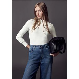 T-shirt - Col Tortue - T-shirt - Wit - Mengsel van Katoen met Stretch