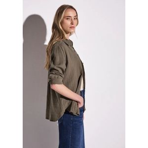 Street One Dames Mousseline overhemd blouse in Bruin, in size: 46