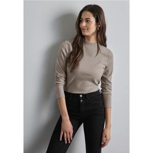 Street One Dames Shirt met geribbelde structuur in Beige, in size: 44
