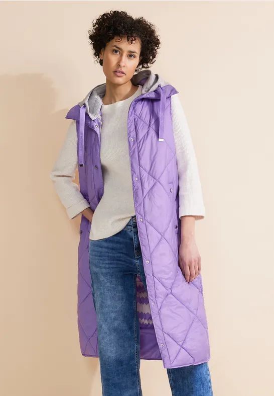 Street One Dames Lange gewatteerde bodywarmer in Paars, in size: 34