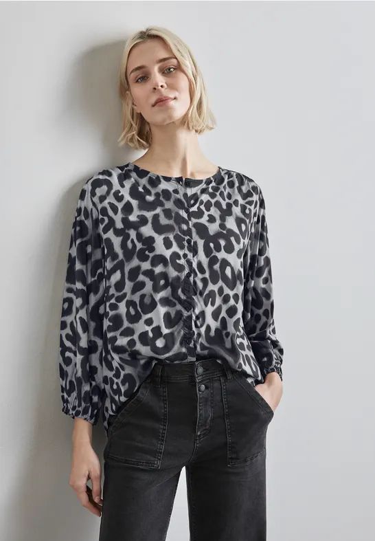 Street One - Blouse - Grijs - Dames - 3/4 Mouwen - Knoopsluiting