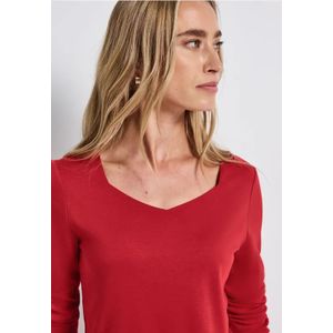 Street One Dames Shirt met carrée halslijn in Rood, in size: 34