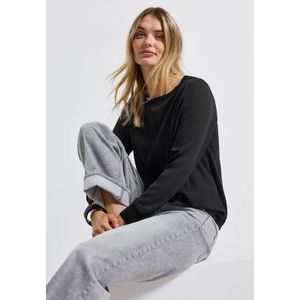 Street One Dames Materiaalmix chiffon shirt in Zwart, in size: 34