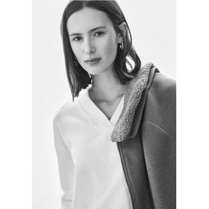 Street One - A322236 - T-shirt - Gebroken Wit - V-hals - 3/4 Mouwen - Katoenmix