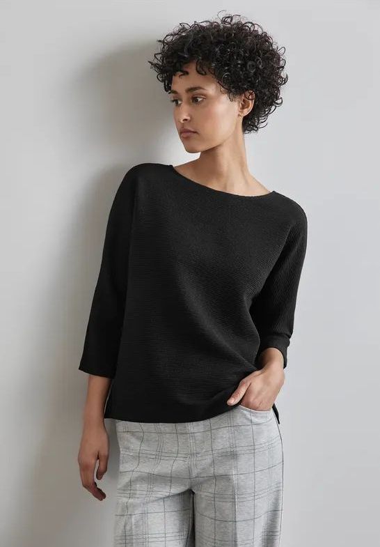 Street One - A322366 LTD QR - T-shirt - Zwart - Fijne Structuur