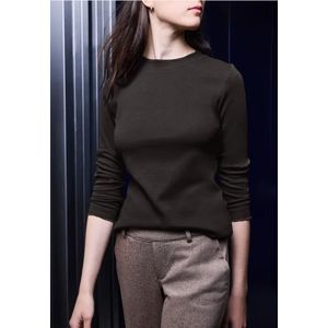 Street One Studio Dames Geribd shirt met ronde hals in Bruin, in size: 34