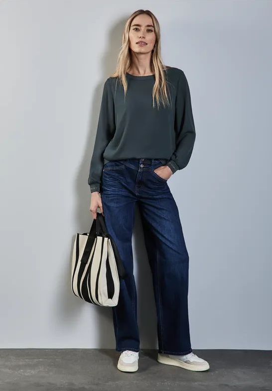 Street One Dames Materiaalmix overhemd in Groen, in size: 34