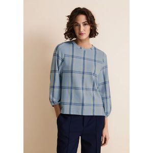 Street One Dames Ruiten shirt met 3/4-mouwen in Blauw, in size: 34