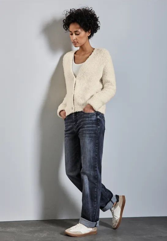 STREET ONE - Cardigan - Beige - Korte Gebreide Jas - V-hals - Lange Mouwen