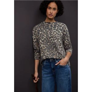 Street One Dames Cozy shirt met leoprint in Beige, in size: 36
