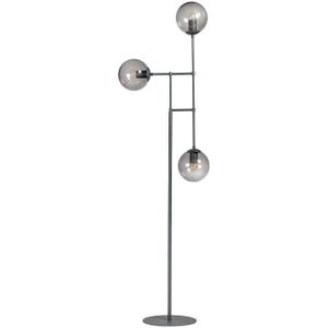 Industrieel vloerlamp Davina 3-lichts zwart met smoke glas