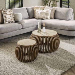 Landelijk salontafel Nuovo 2 set curve travertin mangohout