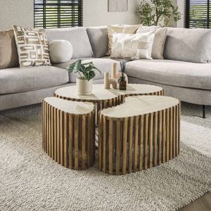 Landelijk modern Nuovo salontafel 3 set niervormig travertin mangohout