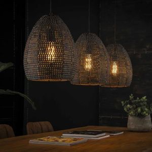 Industriële - Hanglamp - Zwart / bruin - 3 lichts ovaal - Zelda