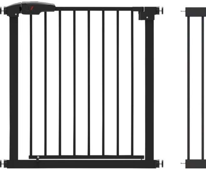 BRASQ Traphekje zonder Boren - Veiligheidshek - Kinderhekje met verlengstuk - 75 t/m 93 cm - Verlengbaar - Klembevestiging - Metaal - Hondenhek - Zwart