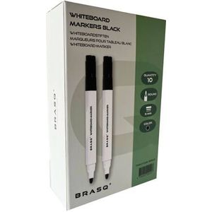 BRASQ Whiteboard marker - Whiteboard Stiften - Whiteboard Marker - 10 Stuks - Verschillende Kleuren - Stiften Kinderen - Stiften voor Volwassenen - rond 5mm Zwart