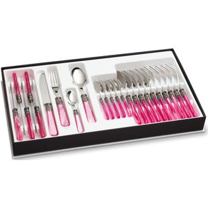 Bestekcassette, Fuchsia met Parelmoer, 24 delig, 6 personen