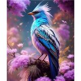 Blauwe vogel met kuif Diamond Painting, 40x50 DP met Ronde steentjes, volledige bedekking.