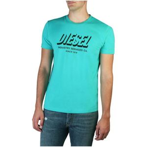 Diesel, Tops, Heren, Blauw, L, Katoen, Slim Fit Ronde Hals T-Shirt