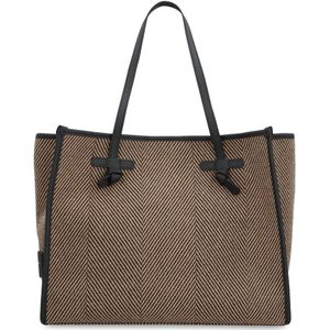 Gianni Chiarini, Tassen, Dames, Beige, ONE Size, Katoen, Herringbone Stof Tote met Leren Details