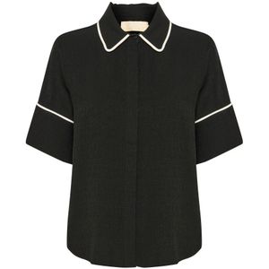 Soaked in Luxury, Zwarte blouse met korte mouwen Zwart, Dames, Maat:L