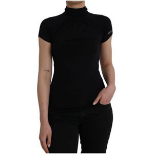 Costume National, Tops, Dames, Zwart, S, Zwart korte mouw coltrui top