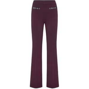 Cambio, Broeken, Dames, Rood, S, Flared Elastische Taille Broek met Zilveren Details