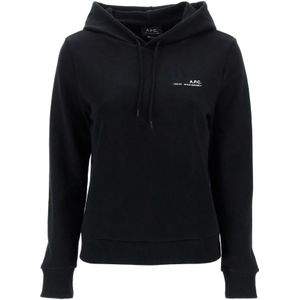 A.p.c., Sweatshirts & Hoodies, Dames, Zwart, L, Katoen, Hoodie met logo print van lichtgewicht katoen jersey