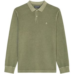 Marc O'Polo, Polo shirt met lange mouwen in een reguliere pasvorm Groen, Heren, Maat:M