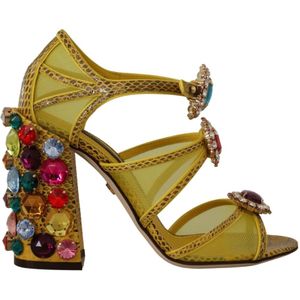 Dolce & Gabbana, Schoenen, Dames, Geel, 35 1/2 EU, Leer, Hoge hak sandalen met veelkleurige kristallen
