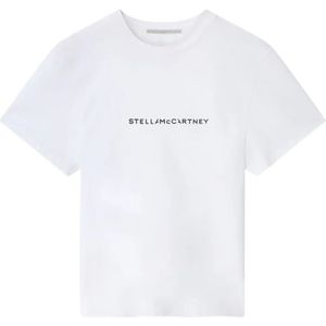 Stella McCartney, Witte T-shirts en Polos met Zwarte Letters Wit, Dames, Maat:M