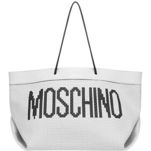 Moschino, Tassen, Dames, Wit, ONE Size, Leer, Witte Schoudertas met Zwarte Handvatten en Logo
