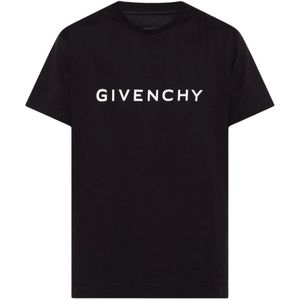 Givenchy, Tops, Heren, Zwart, XL, Katoen, T-shirt met logo