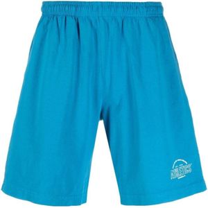 Sporty & Rich, Korte broeken, Heren, Blauw, M, Katoen, Ocean Blue Logo-Print Zwemshorts