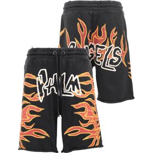 Palm Angels, Korte broeken, Heren, Zwart, S, Heren Gd Graffiti Flames Sweatshorts