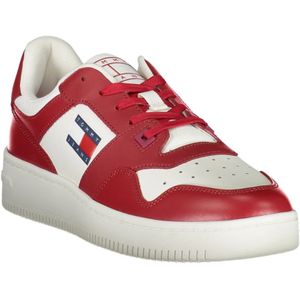 Tommy Hilfiger, Schoenen, Heren, Rood, 41 EU, Rode Sportieve Veterschoenen met Contrastdetails en Logoprint