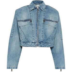 Gestuz, Jassen, Dames, Blauw, M, Denim, Denim Cropped Jack met Ritsdetails