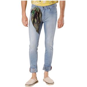 Mason's, Jeans, Heren, Blauw, W35, Denim, Slim Fit Palm Print Denim Jeans