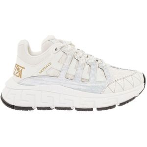 Versace, Schoenen, Dames, Wit, 39 EU, Witte Tiger Print Sneakers