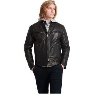 Dondup, Jassen, Heren, Zwart, S, Leer, Leren Biker Jas