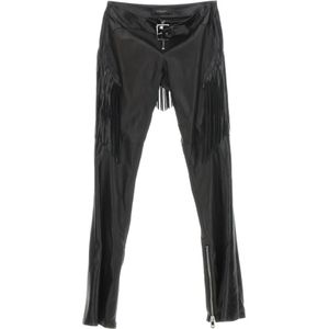 Versace, Leren broek met franje Zwart, Dames, Maat:S