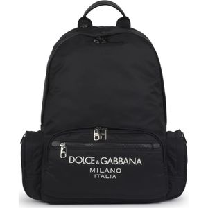 Dolce & Gabbana, Tassen, Heren, Zwart, ONE Size, Leer, Logo-Print Rugzak