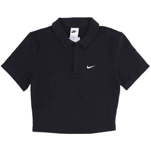 Nike, Essentiële Polo Crop Top Zwart, Dames, Maat:L