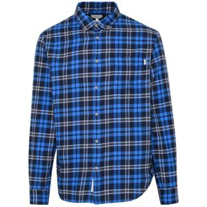 Woolrich, Overhemden, Heren, Blauw, XL, Katoen, Blauw geruite katoenen overhemd