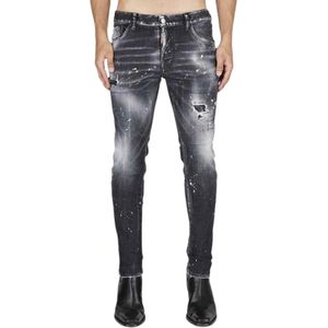 Dsquared2, Jeans, Heren, Zwart, XL, Zwarte Skater Jeans met Verfvlekken