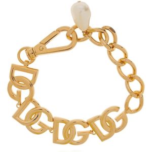 Dolce & Gabbana, Accessoires, Dames, Geel, ONE Size, Logo Goudkleurige Armband met DG-Links