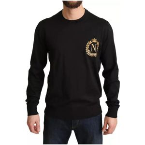 Dolce & Gabbana, Truien, Heren, Zwart, L, Wol, Gouden Geborduurde Napoleon Trui