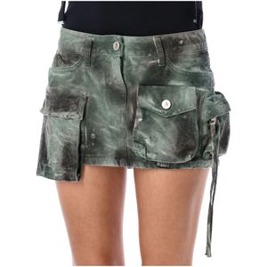 The Attico, Rokken, Dames, Groen, W26, Denim, Groene Camouflage Denim Mini Rok